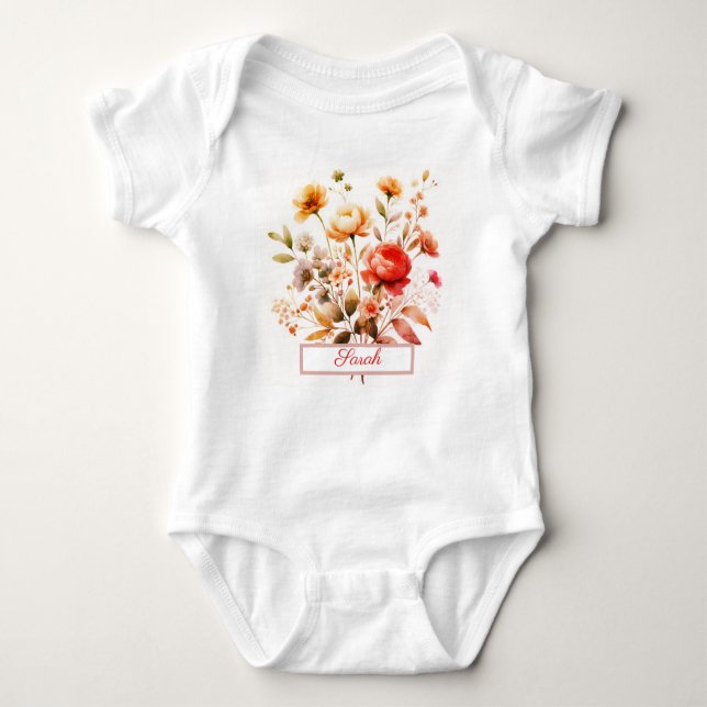 Elegante Wildblumen Personalisierter Name Baby Strampler (Vorderseite)
