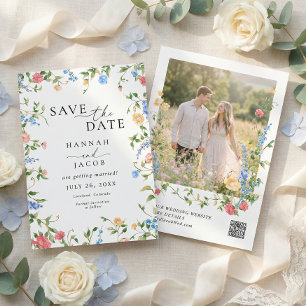 Elegante Wildblumen-QR-Code-Hochzeit Save The Date