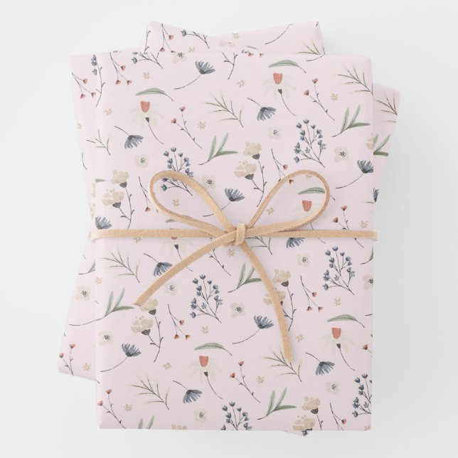 Elegante Wildblumen rosa Geschenkpapier Set (Beispiel)
