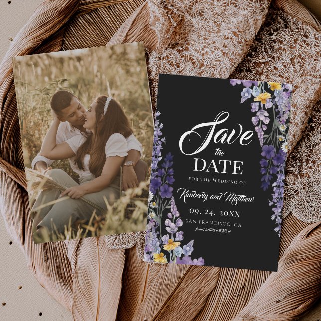Elegante Wildblumen-Rustikal-Schwarze Hochzeit Save The Date (Von Creator hochgeladen)