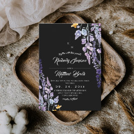 Elegante Wildblumen-Rustikale Schwarze Hochzeit Einladung