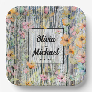 elegante Wildblumen rustikales Barnwood Pappteller