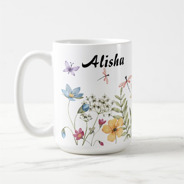 Elegante Wildblumen Schmetterlinge Kaffeetasse (Links)