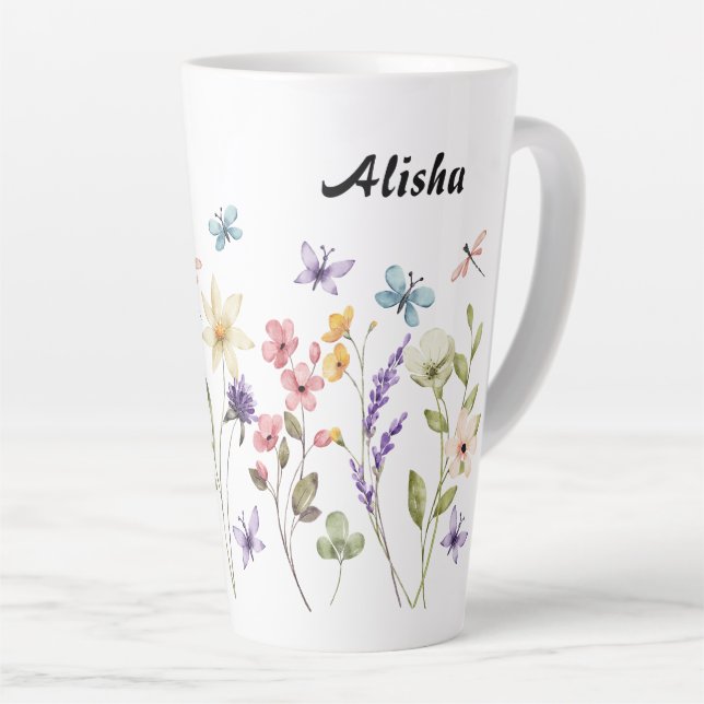 Elegante Wildblumen Schmetterlinge Milchtasse (Rechte Ecke)