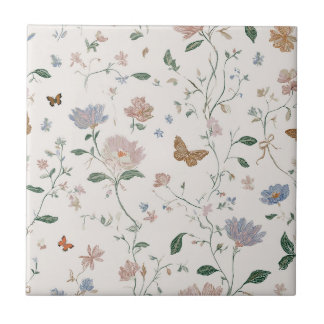 Elegante Wildblumen- & Schmetterlings-Toile-De-Jou Fliese