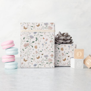 Elegante Wildblumen- & Schmetterlings-Toile-De-Jou Geschenkpapier