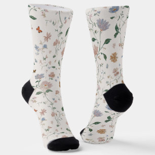 Elegante Wildblumen- & Schmetterlings-Toile-De-Jou Socken