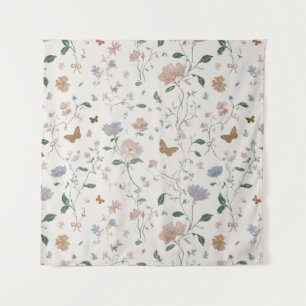 Elegante Wildblumen- & Schmetterlings-Toile-De-Jou Wandteppich