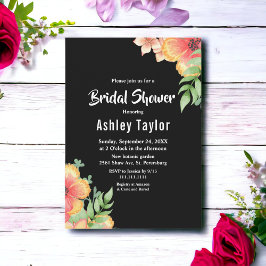 Elegante Wildblumen Schwarzes Brautparty Einladung