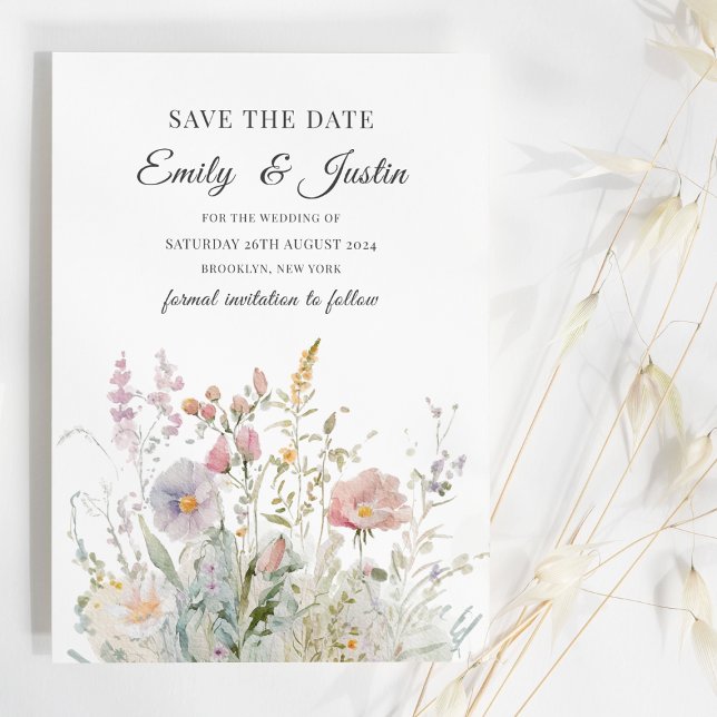 Elegante Wildblumen Wasserfarbe Save the Date Einladung (Von Creator hochgeladen)