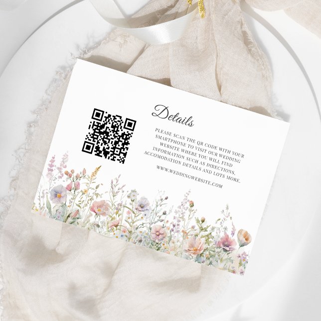 Elegante Wildblumen Wasserfarben QR-Codedetails Begleitkarte (Von Creator hochgeladen)