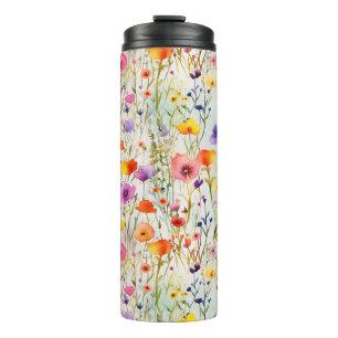 Elegante Wildblumen Wasserfarbmuster Thermosbecher