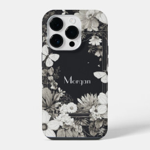 Elegante Wildblumen weiß und schwarz iPhone 14 Pro Hülle