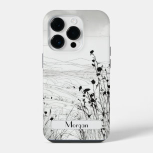 Elegante Wildblumen weiß und schwarz iPhone 14 Pro Hülle