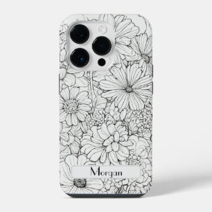 Elegante Wildblumen weiß und schwarz iPhone 14 Pro Hülle
