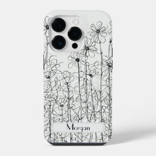Elegante Wildblumen weiß und schwarz iPhone 14 Pro Hülle