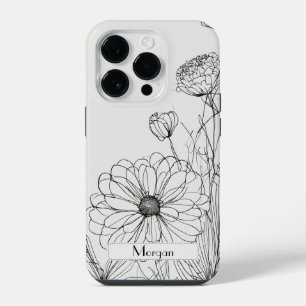 Elegante Wildblumen weiß und schwarz iPhone 14 Pro Hülle