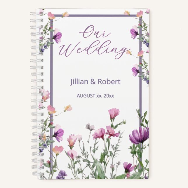 Elegante Wildblumengarten-Hochzeit Notizbuch (Vorderseite)
