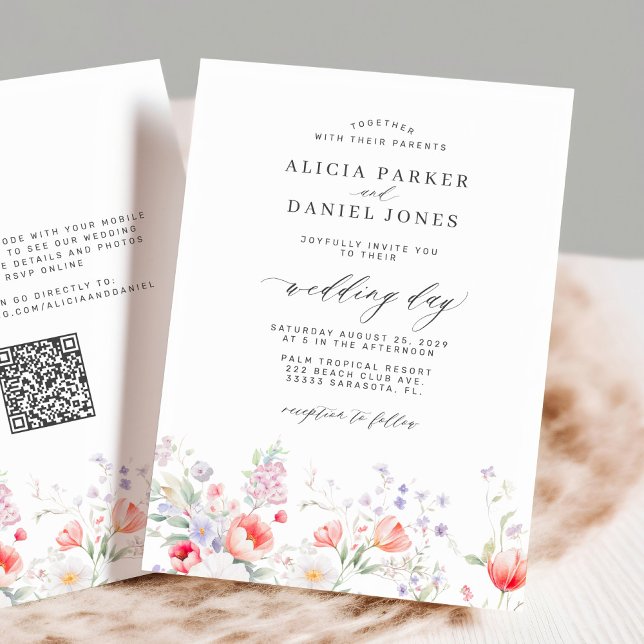 Elegante Wildblumengarten-QR-Code-RSVP-Hochzeit Einladung (Von Creator hochgeladen)