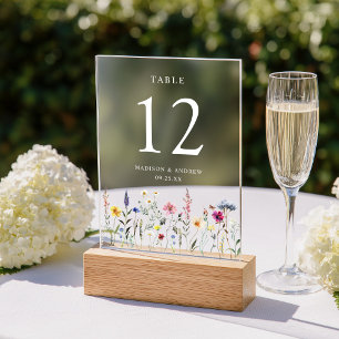 Elegante Wildblumenwiese Acryl-Tischnummer Acryleinladungen
