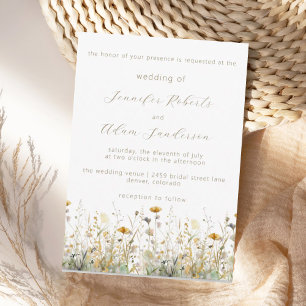 Elegante Wildblumenwiese Neutrale Hochzeit Einladung