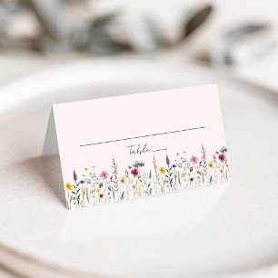 Elegante Wildblumenwiese Rosé Hochzeit Platzkarte