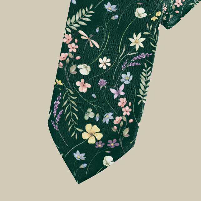 Elegante Wildblumenwiese smaragdgrün  Krawatte (Von Creator hochgeladen)