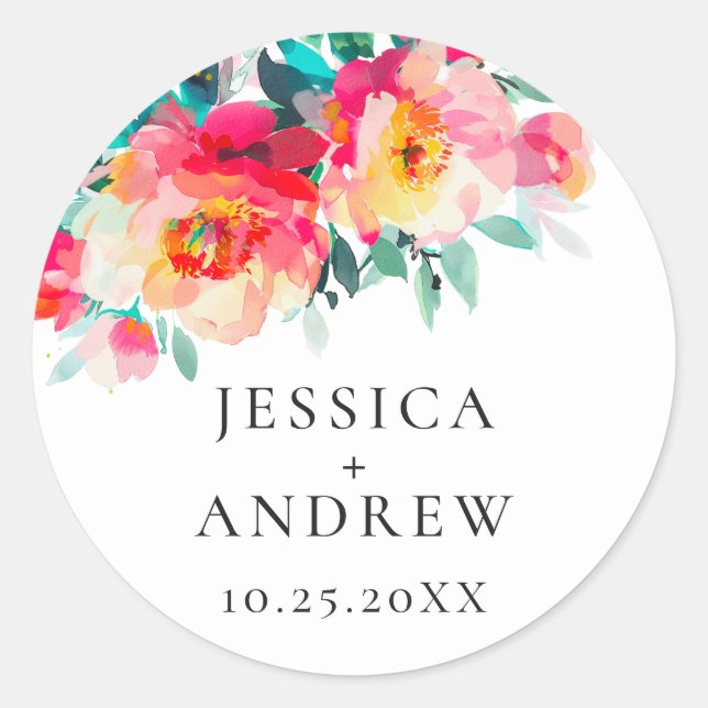 Elegante Wilde Blume Hochzeit Runder Aufkleber (Vorderseite)