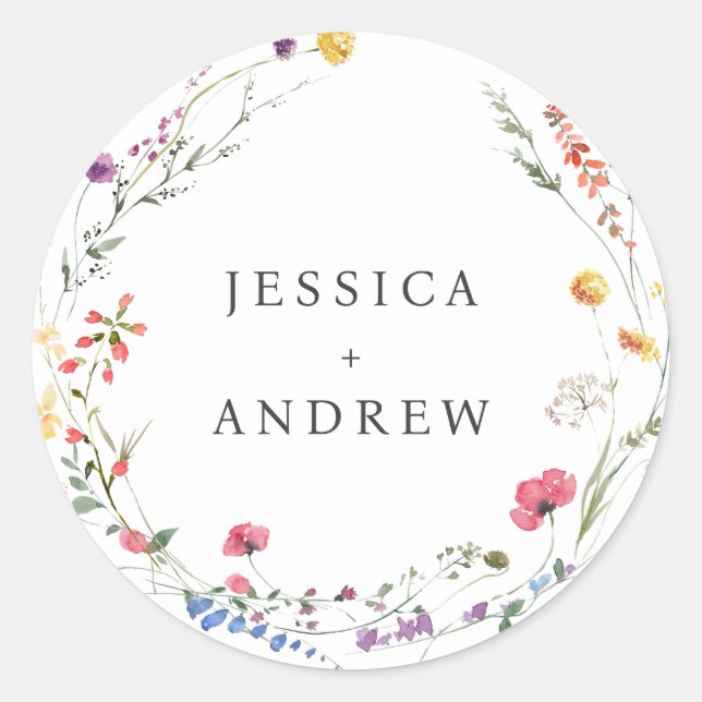 Elegante Wilde Blume Hochzeit Runder Aufkleber (Vorderseite)