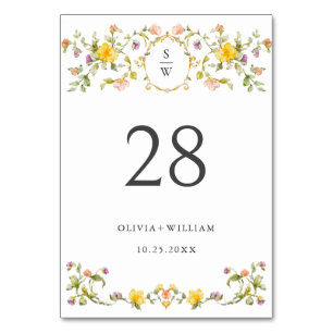 Elegante Wilde Blume Hochzeit Tischnummer