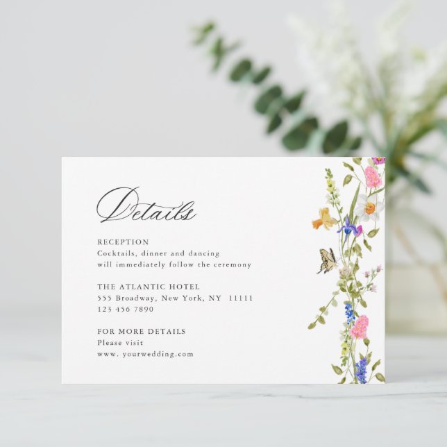 Elegante Wilde Blume Hochzeiten Details Begleitkarte (Stehend Vorderseite)