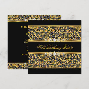 Elegante Wilde Zebra Geburtstagsfeier Schwarz Gold Einladung