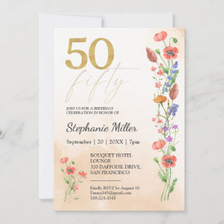 Elegante Wildflower-Geburtstagsfeier zum 50. Einladung