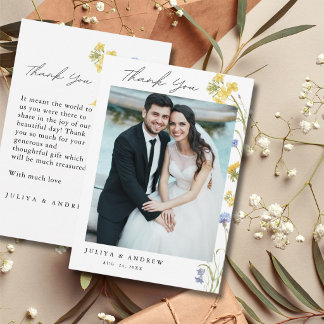 Elegante Wildflower-Hochzeit Danke Karte