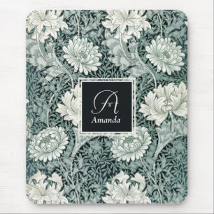 Elegante William Morris Anemone mit Monogramm Mousepad