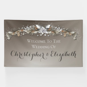 Elegante Willkommensfloral Silver Winter Wedding Banner