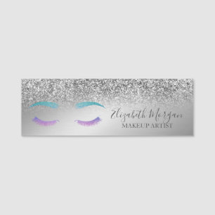Elegante Wimpern, Silber Glitter Bokeh Visagist Namensschild