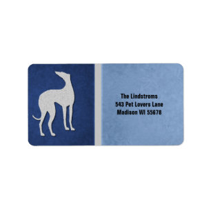Elegante Windhund-Silhouette im Blau Adressaufkleber