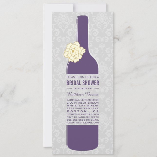 Elegante Wine Bridal Dusche Einladung (Vorderseite)