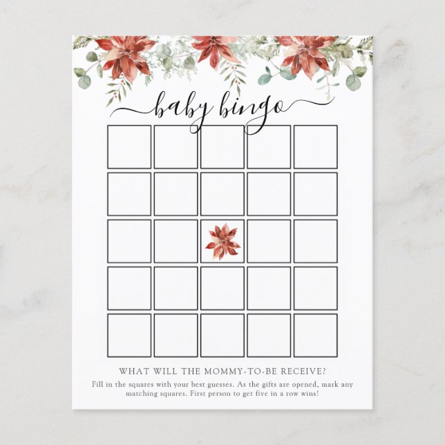 Elegante Winter Baby Shower Bingo Game Card (Vorderseite)