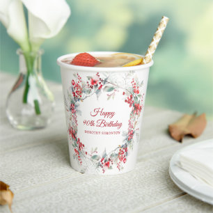 Elegante Winter-Beeren-Botanik 90. Geburtstag Pappbecher