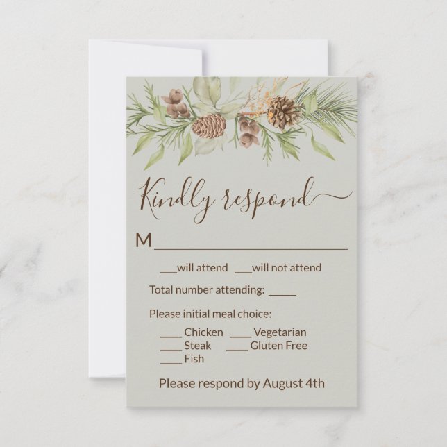 Elegante Winter Beige Pine RSVP Card (Vorderseite)