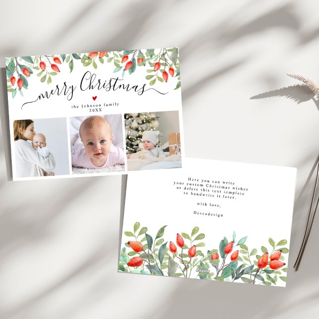 Elegante Winter Berries Drei Foto Weihnachten (Von Creator hochgeladen)