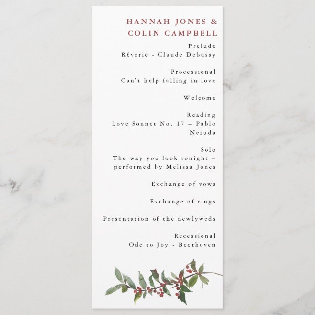 Elegante Winter Berries Red Green Watercolor Programm (Vorderseite)