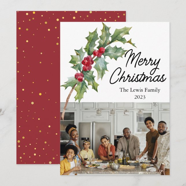 Elegante Winter Berries Urlaubskarte Feiertagskarte (Vorne/Hinten)