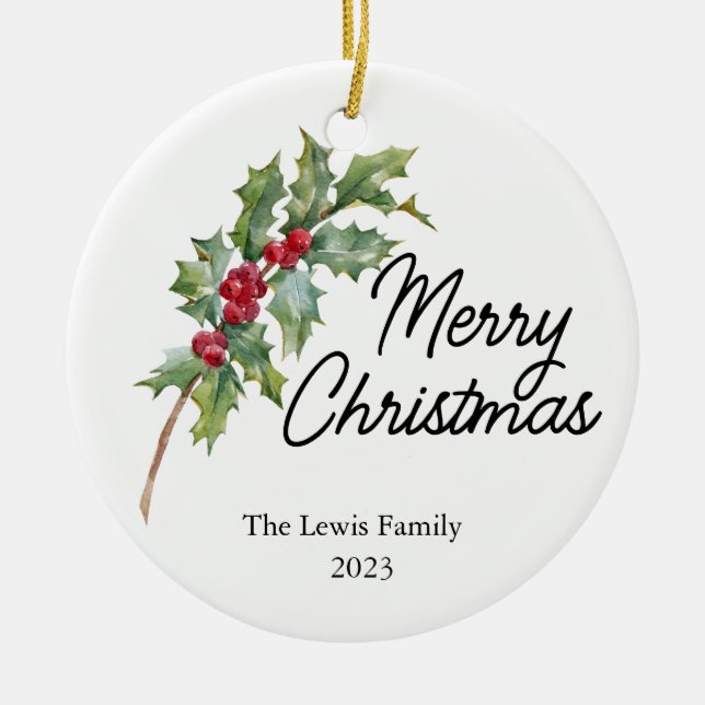 Elegante Winter Berries Urlaubsparty Keramik Ornament (Vorne)