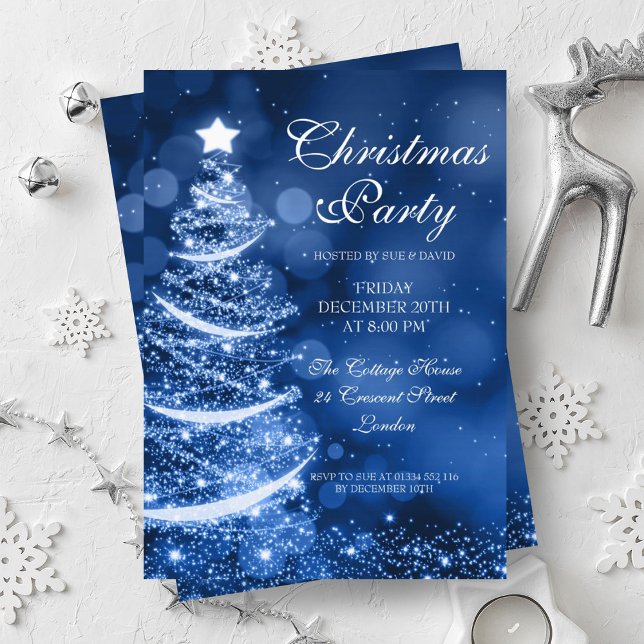 Elegante Winter Blue Christmas Party Sparkle Einladung (Elegant Winter Blue Christmas Party Sparkle Invitation)