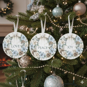 Elegante Winter Blue Floral Wreath PEACE Wasserfar Ornament