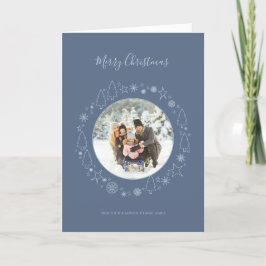 Elegante Winter blue Foto Wreath Holiday Card Feiertagskarte