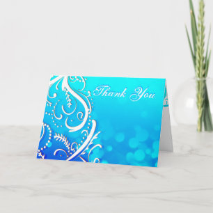 Elegante Winter Blue Schnörkel Dankeschön Card Dankeskarte